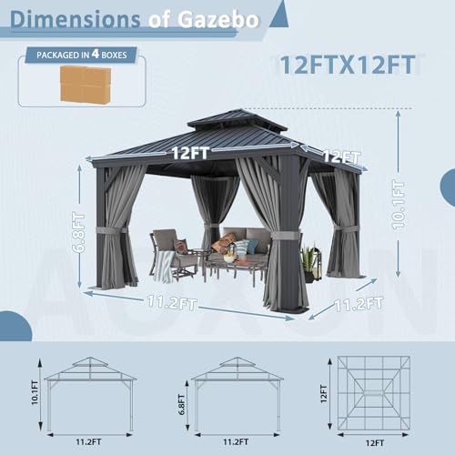 10' X 12' Aluminum Hardtop Gazebo with Curtain and Netting E876