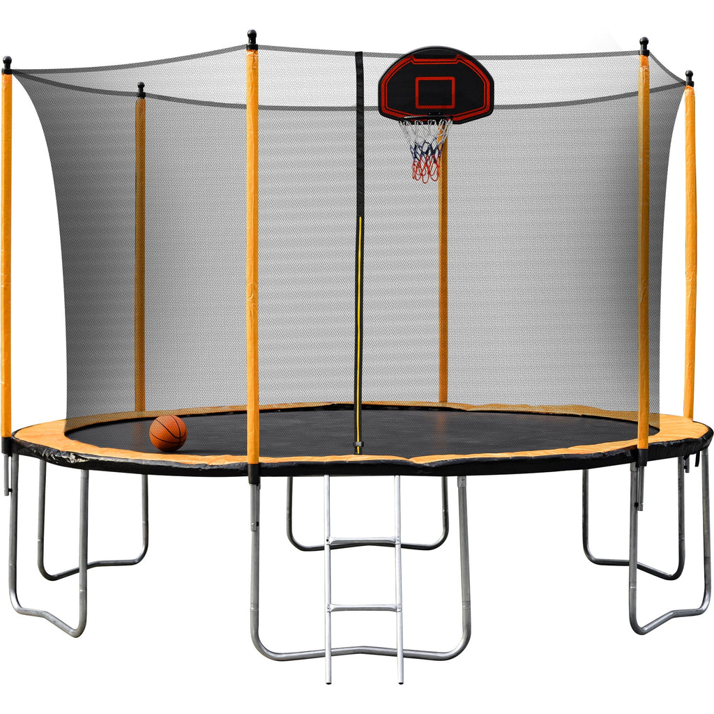Orange 15FT Trampoline with Basketball Hoop and Ladder P287