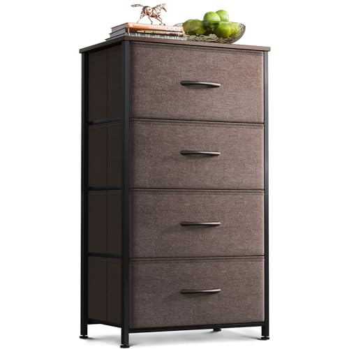 Dark Grey 4 Drawer Fabric Dresser with Wood Top F550