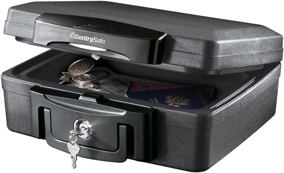 Fireproof Waterproof Box with Key Lock, 0.17 Cubic Feet, Black, Pack of 2 N1005