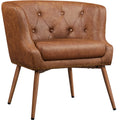 Brown Faux Leather Barrel Accent Chair with Metal Legs Y351