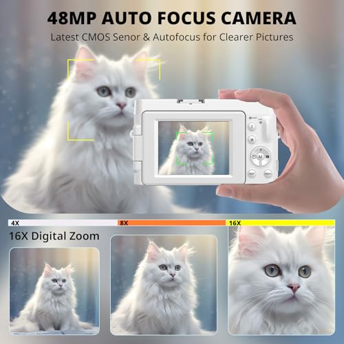4K 48MP Compact Digital Camera with 16X Zoom, Black H340