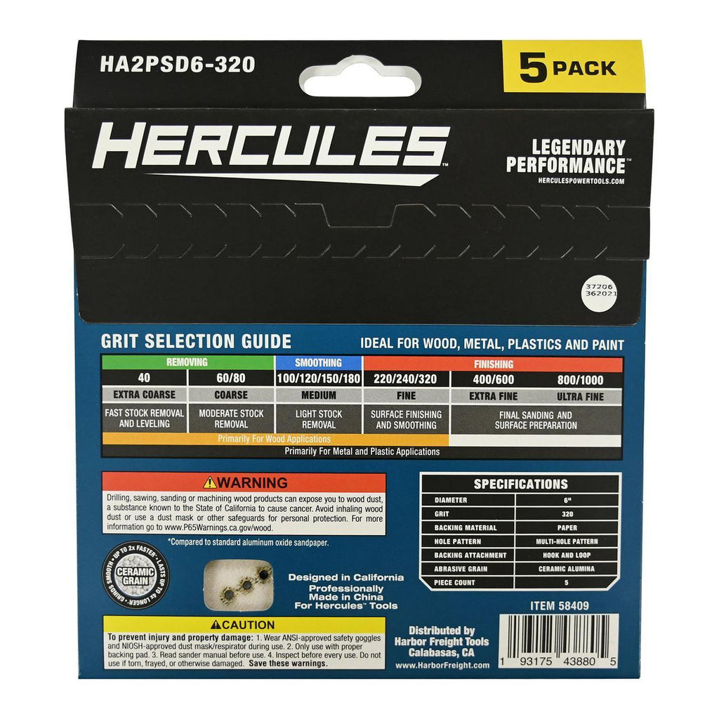 6 in. 320-Grit Hook-and-Loop Multihole Sanding Disc 5-Pack H278647