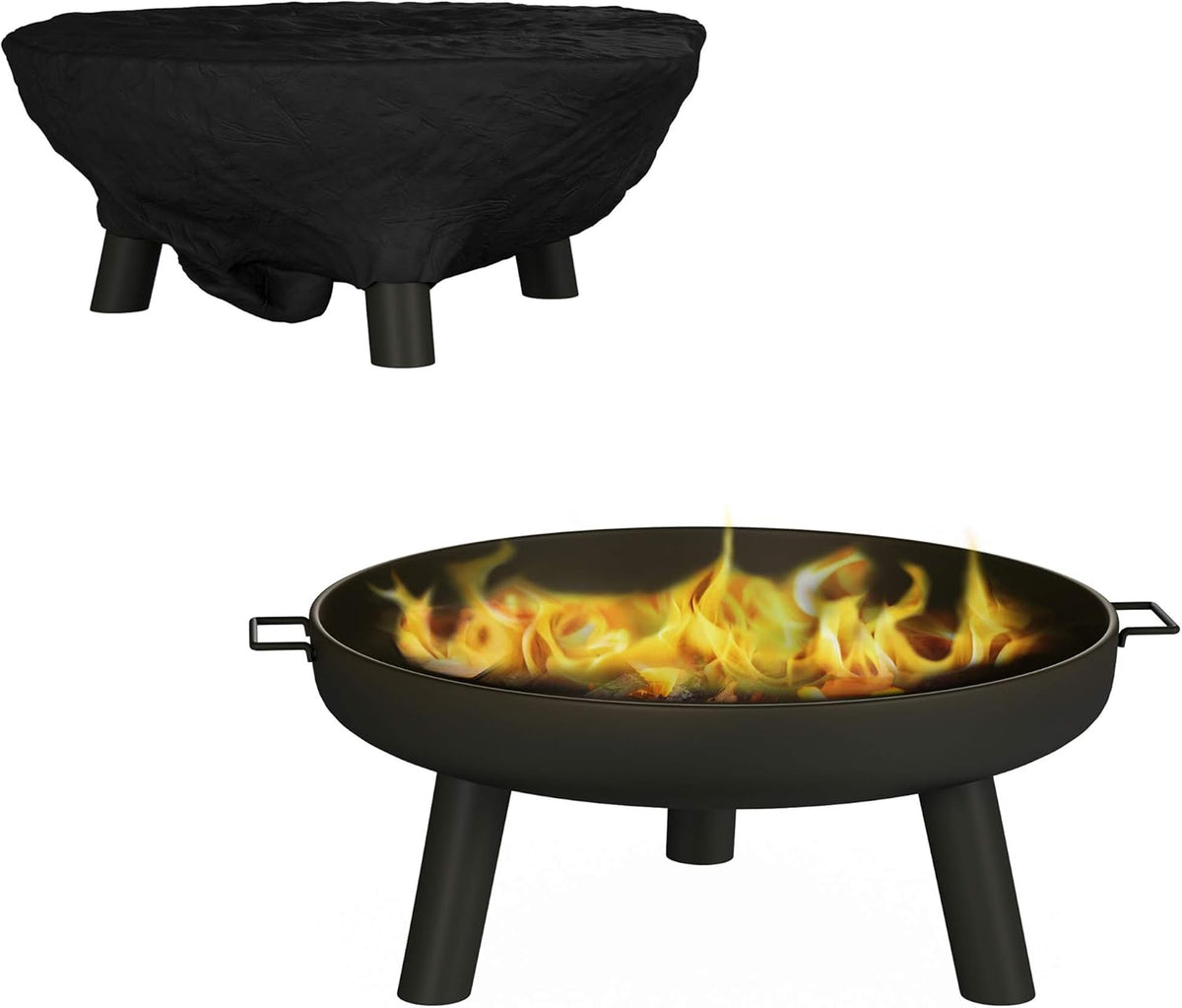 27.5-Inch Black Outdoor Wood Burning Fire Pit with Cover D174