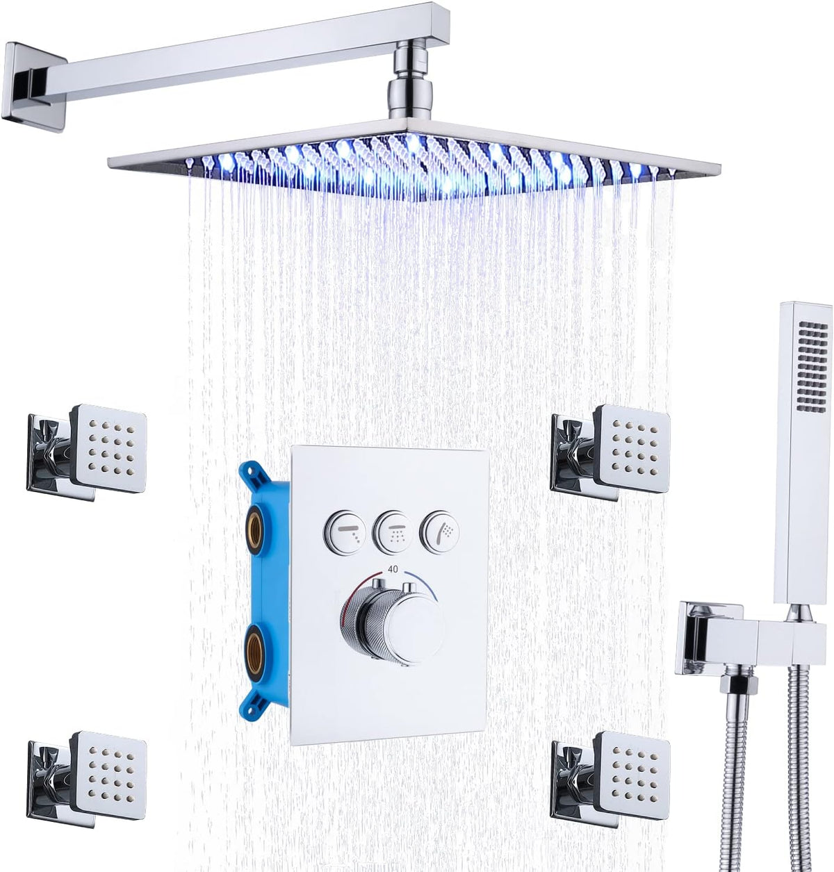 12 Inch LED Rain Shower System with Body Jets and Handheld Z213973
