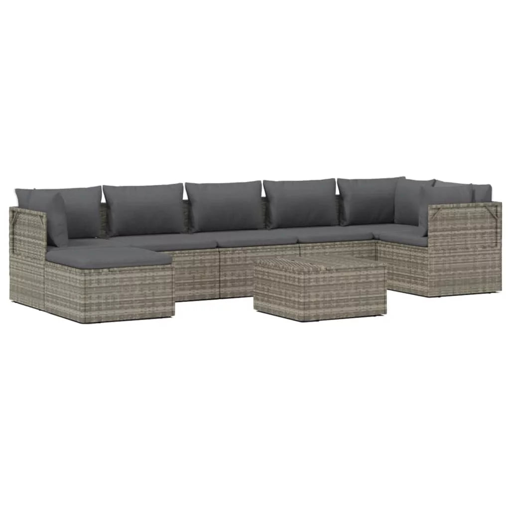 8 Piece Patio Set with Cushions Gray Poly Rattan U794821