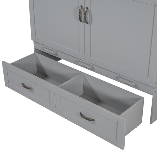 Full Size Murphy Bed Chest with USB Charging Station and Storage Drawer C4875