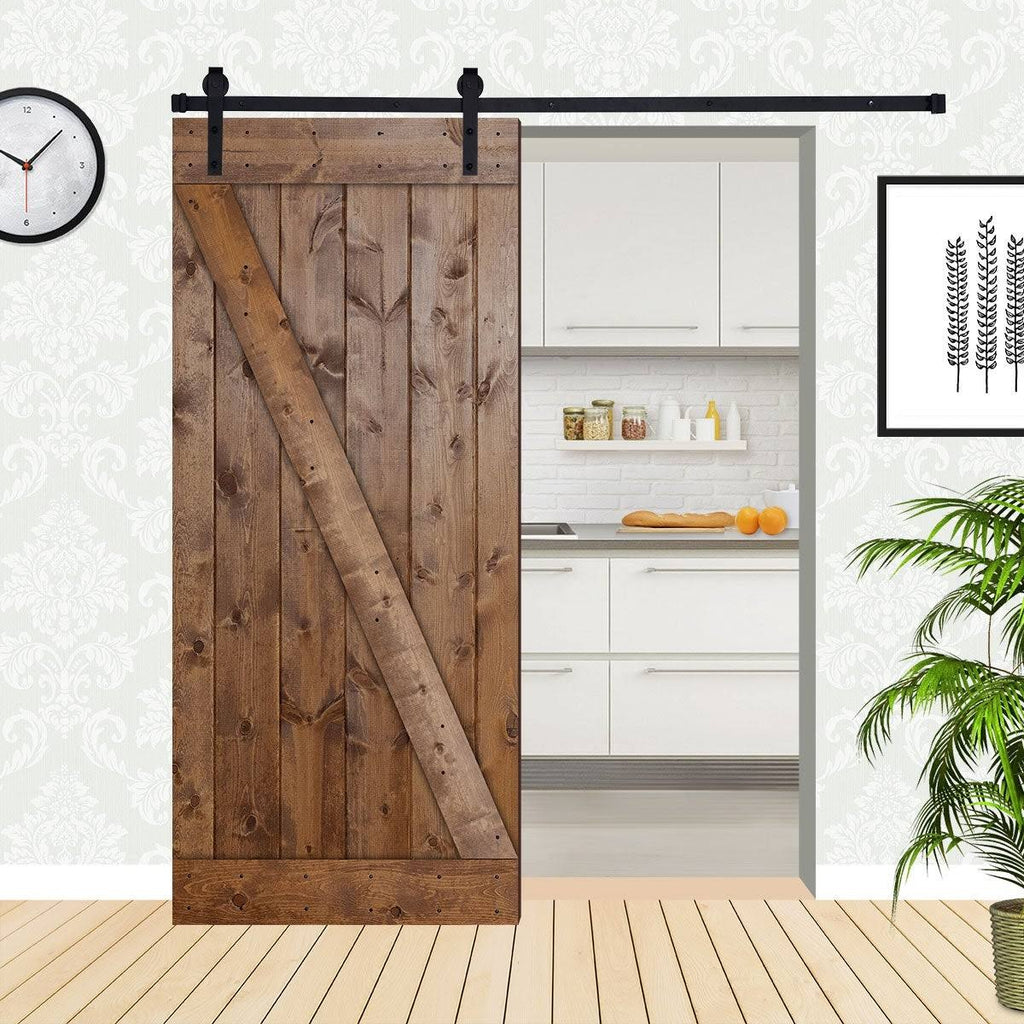 Paneled Wood Barn Door with Installation Hardware Kit X7235