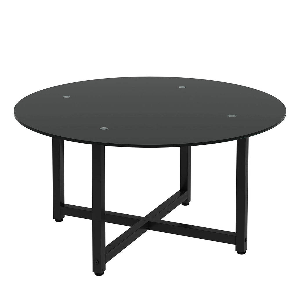Round Glass Coffee Table with Metal Base Q42437