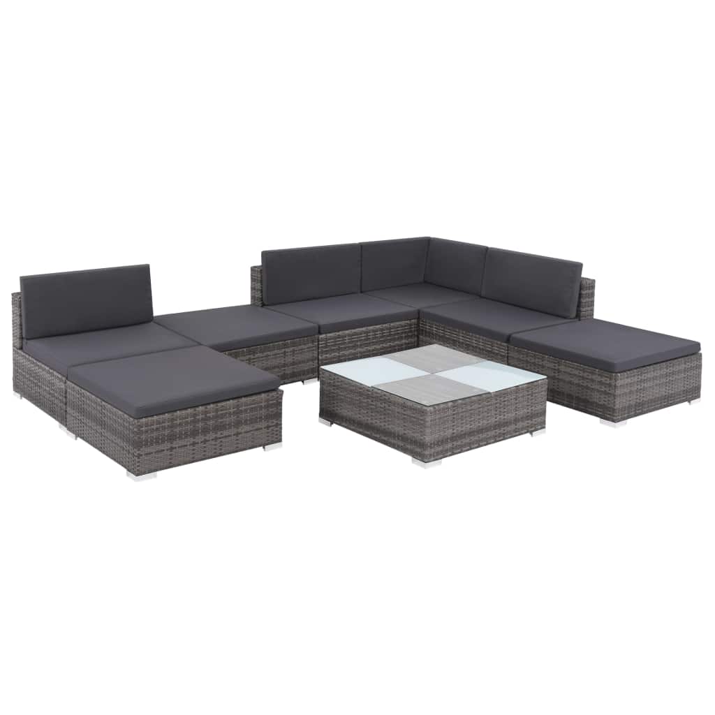 8 Piece Gray Poly Rattan Outdoor Sectional Sofa Set with Ottoman and Coffee Table K11619