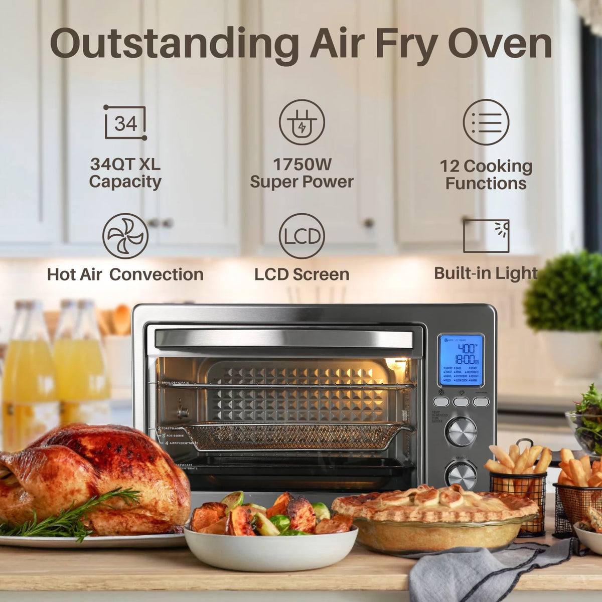 Air Fryer Toaster Oven 12-in-1 34 QT 1750W Stainless Steel B69769
