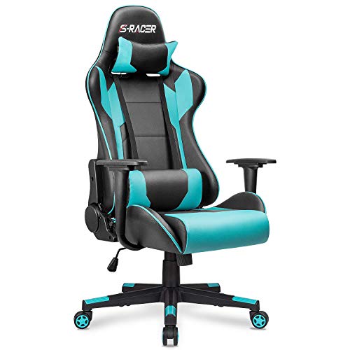 White Ergonomic Leather Gaming Chair with Headrest and Lumbar Support E632568