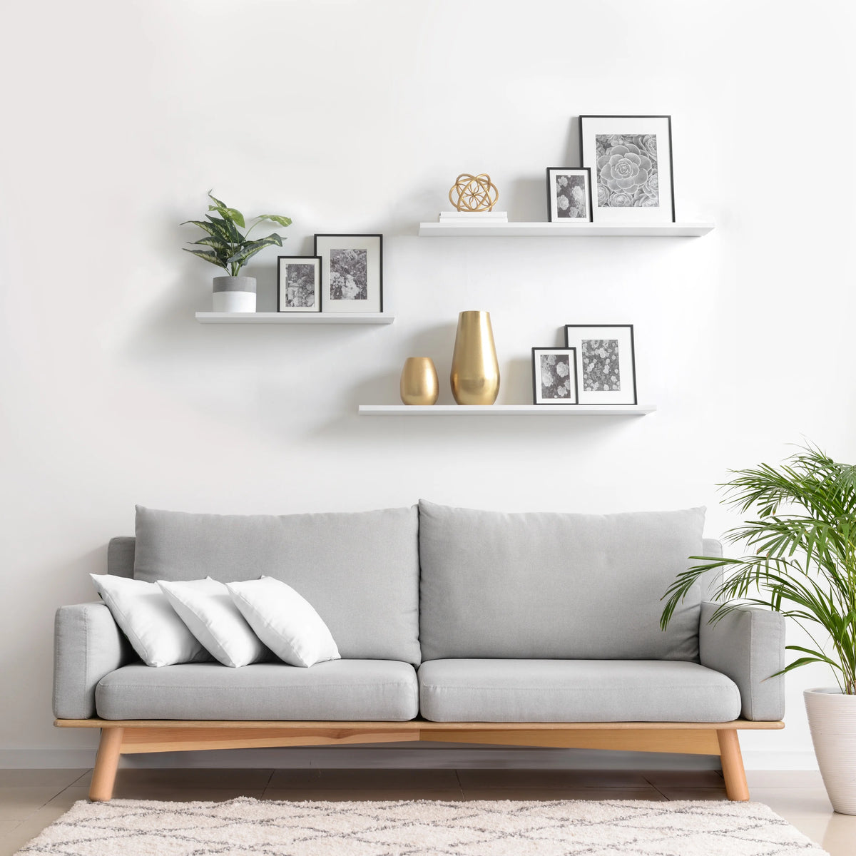 White Reforested Wood Floating Wall Shelves 2 Pack U540