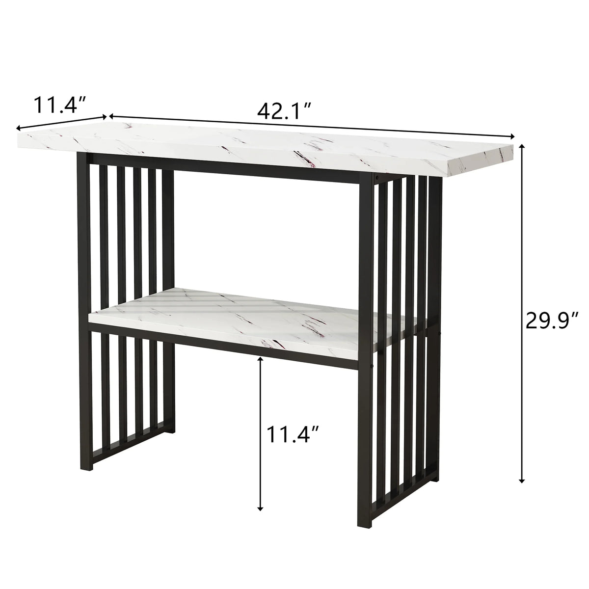 Black 42-Inch Narrow Console Table with Faux Marble Top and Metal Legs P59380