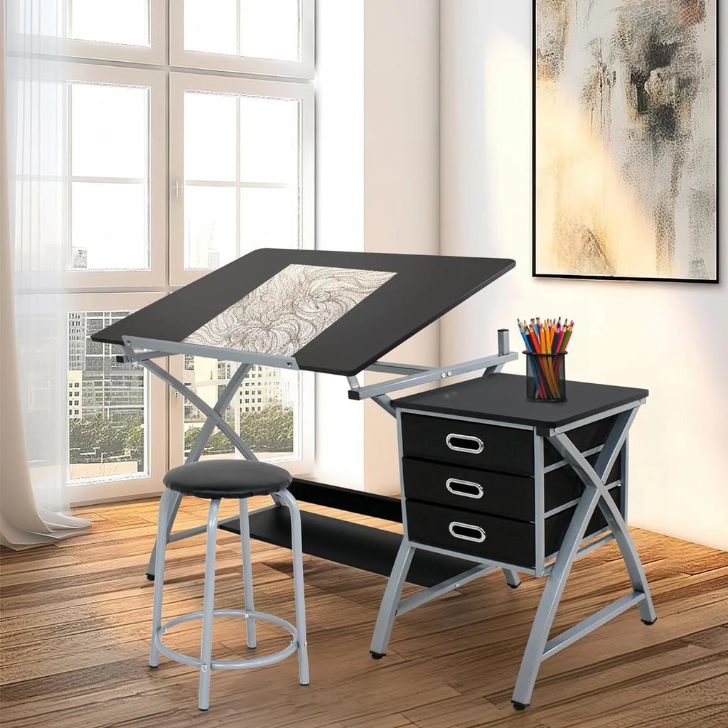 Height Adjustable Art Desk with 3 Storage Drawers D9826