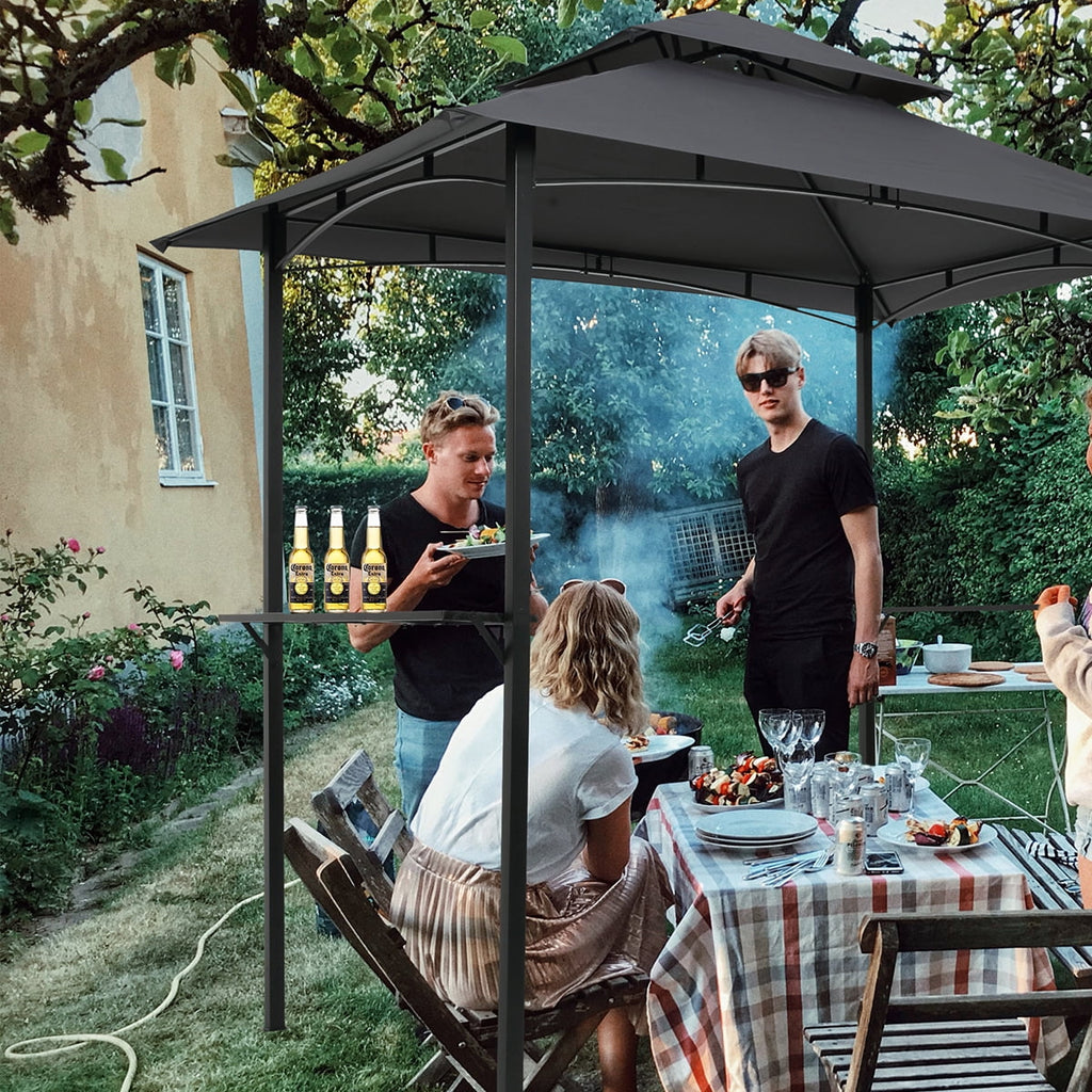 Outdoor Grill Gazebo 8 x 5 Ft with Steel Frame and Bar Counters D138516