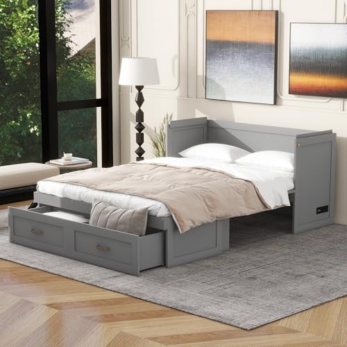 Full Size Murphy Bed Chest with USB Charging Station and Storage Drawer C4875