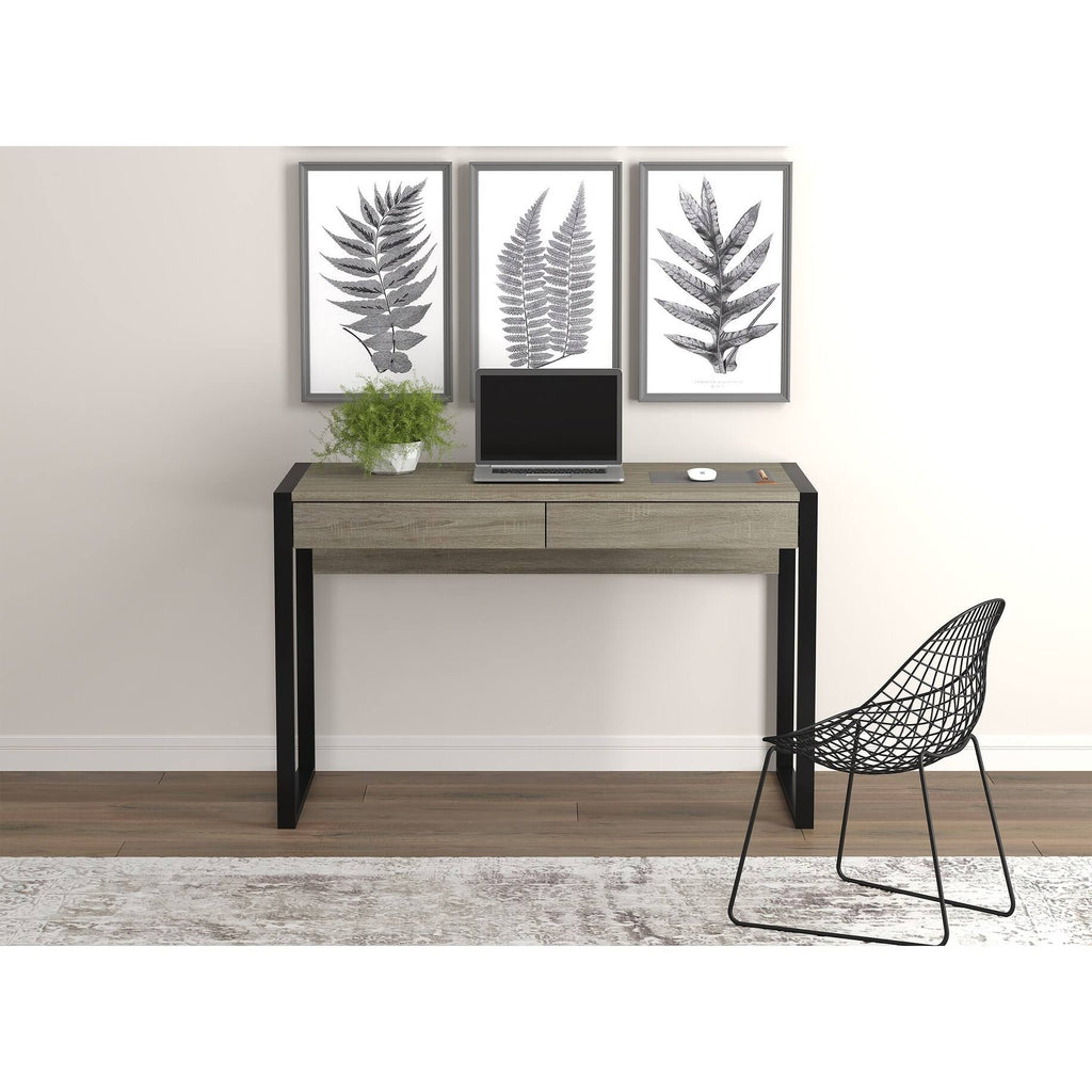 Dark Taupe 2-Drawers Computer Desk with Black Metal G8668