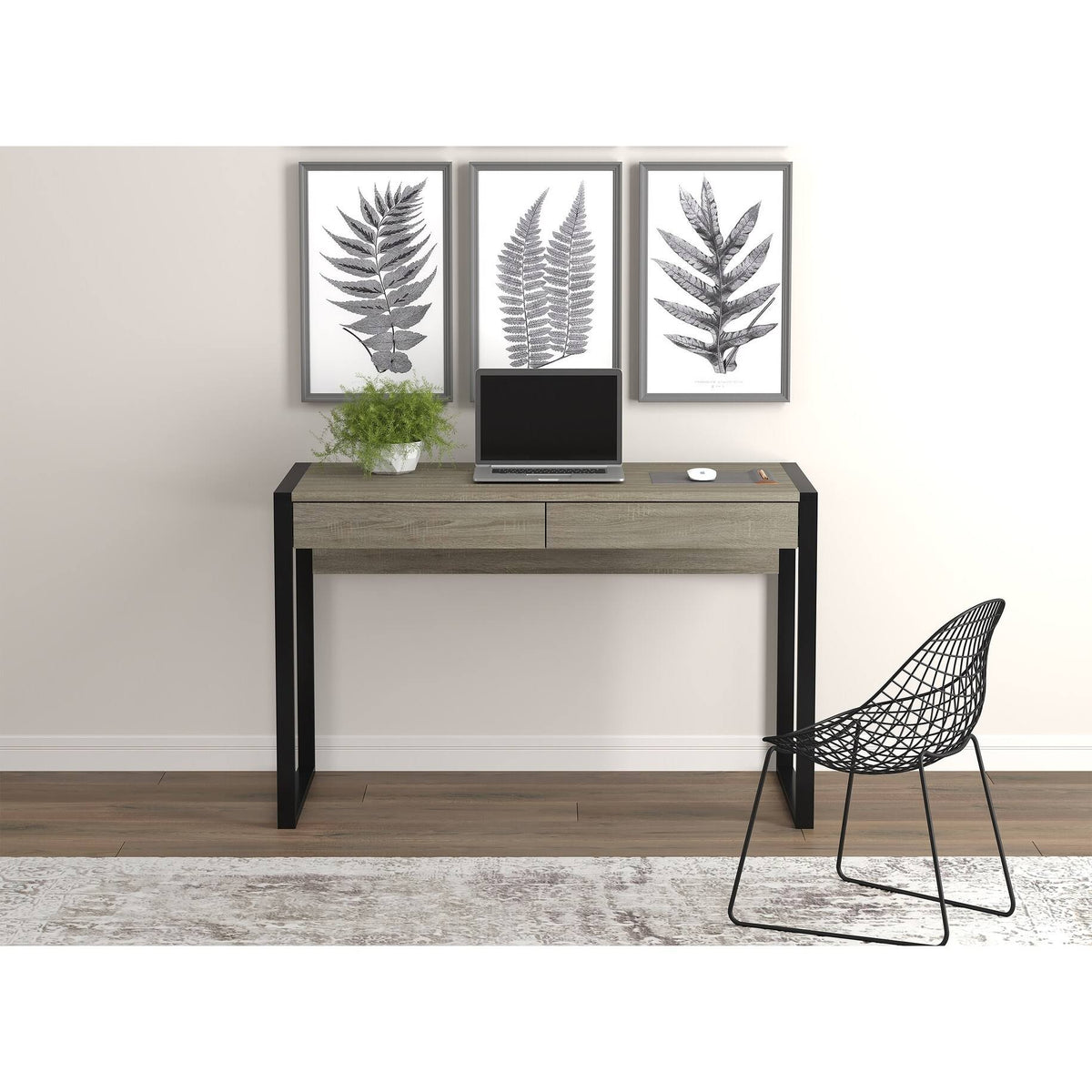 Dark Taupe 2-Drawers Computer Desk with Black Metal G8668