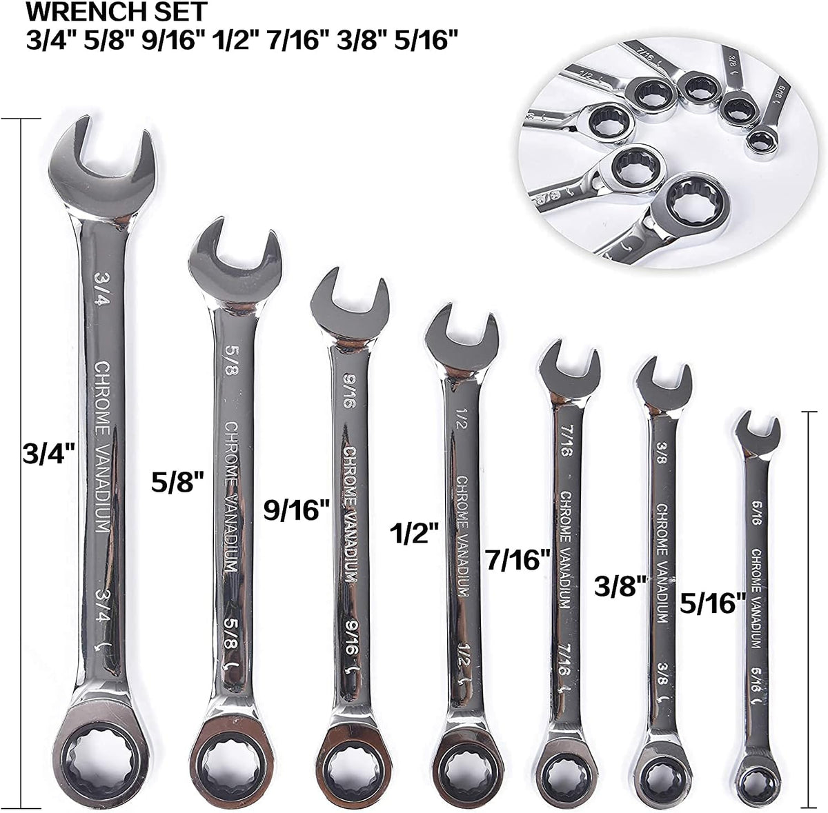 7pc SAE Combination Ratcheting Wrench Set P37455