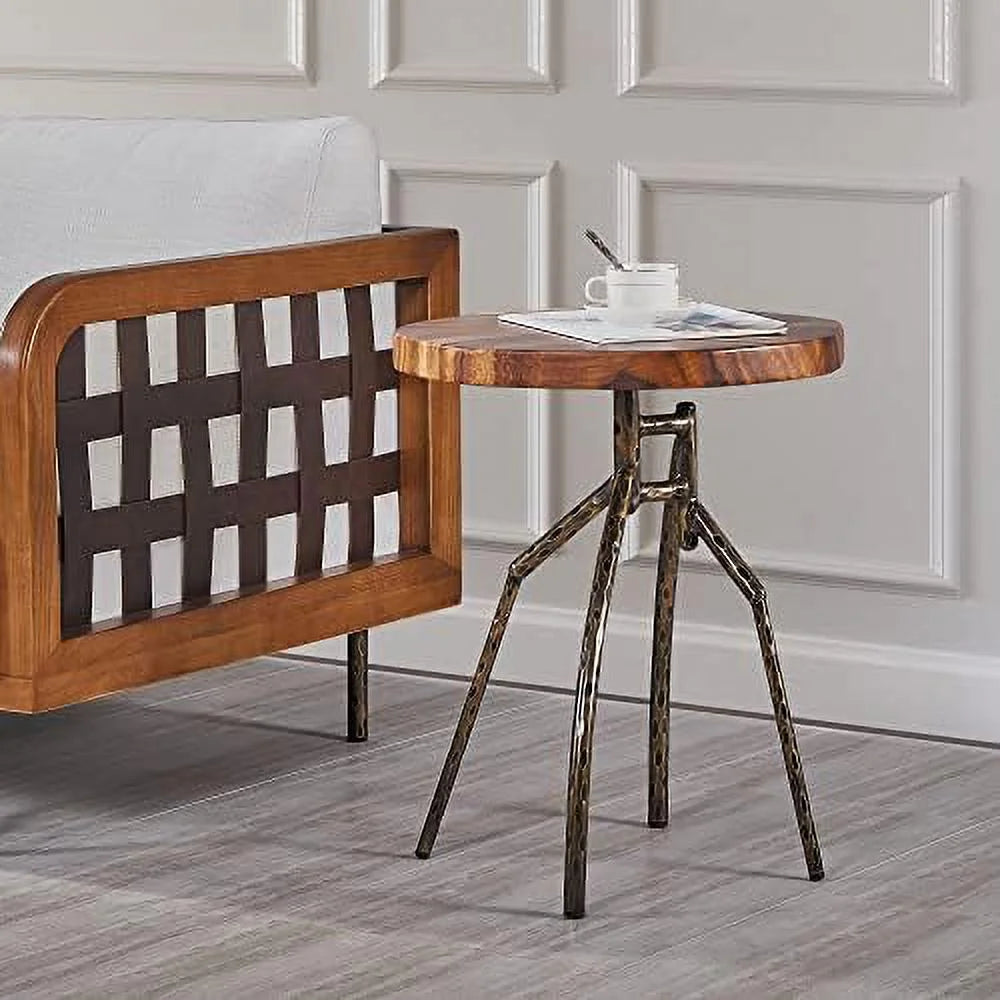 Solid Wood Round End Table with Metal Leg T237