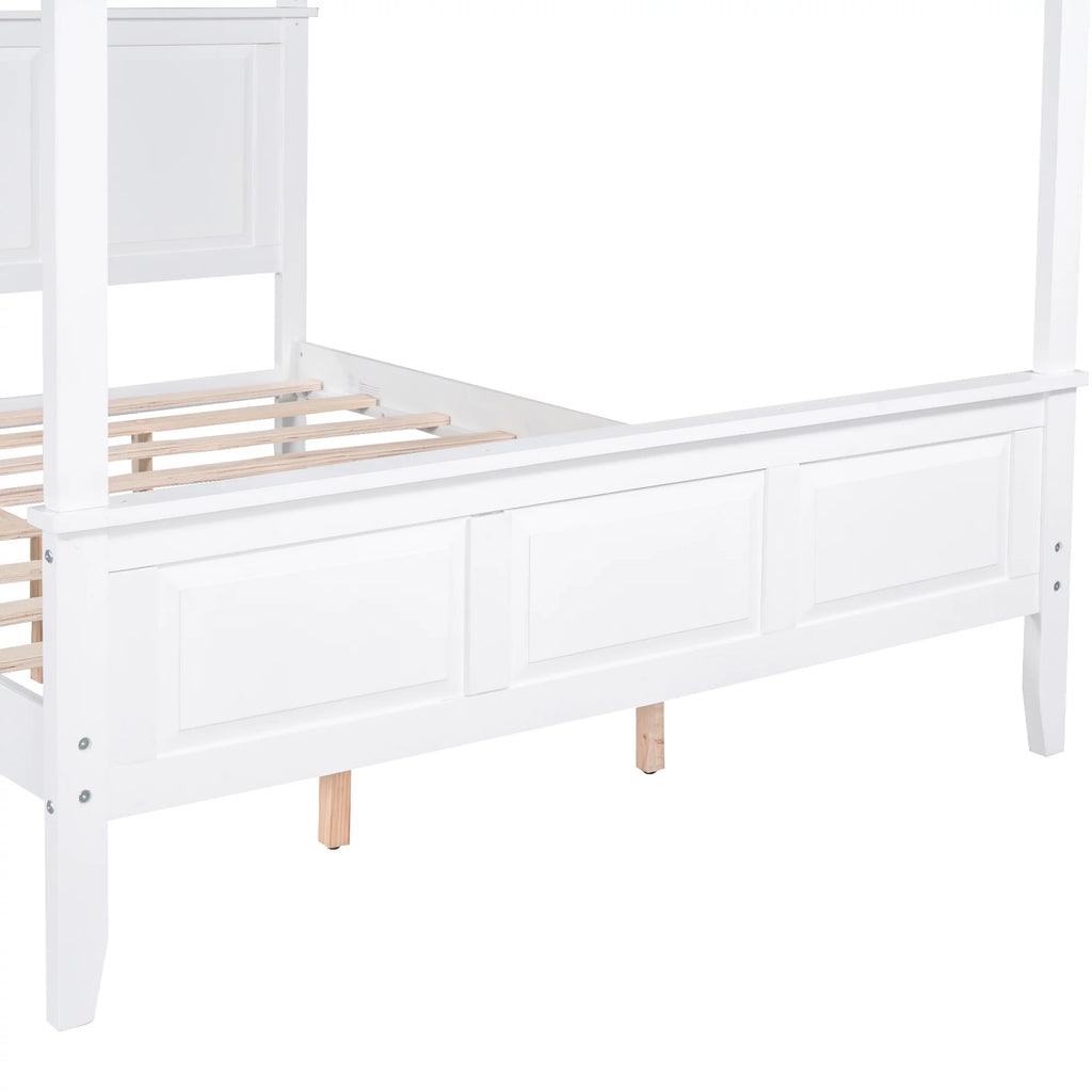 White Wood Queen Size Canopy Platform Bed B7285