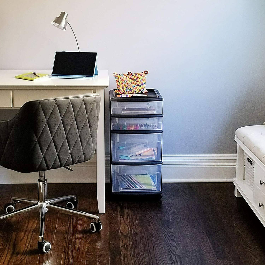 4 Storage Cart Set Black Frame Clear Drawers E2377