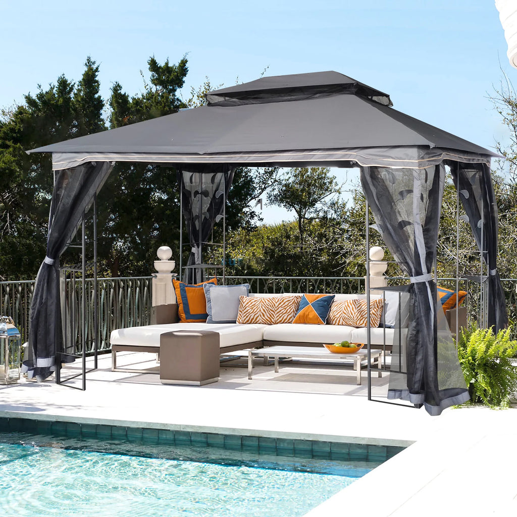 Gray Patio Gazebo Canopy Tent with Mosquito Net F609049