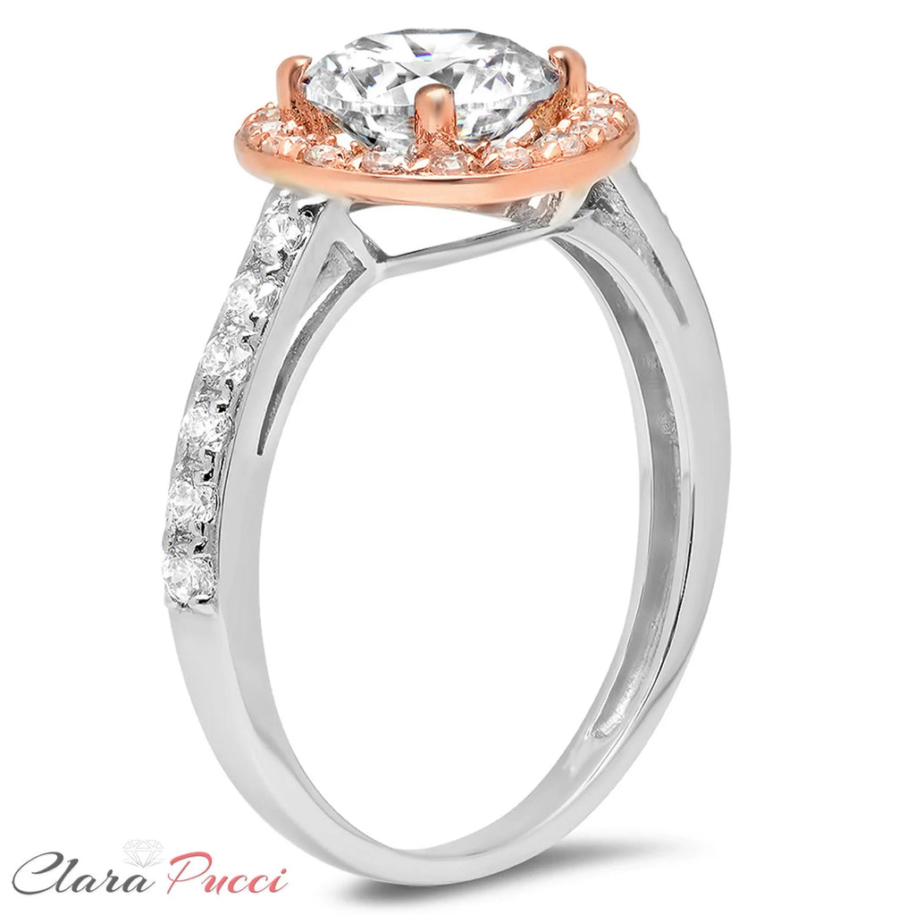 18K White Rose Gold Halo Engagement Ring size 3.5 V901