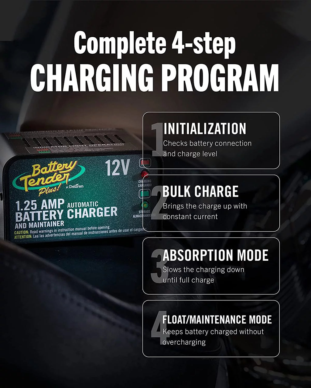12V 1.25 AMP Smart Automatic Battery Charger and Maintainer V3008