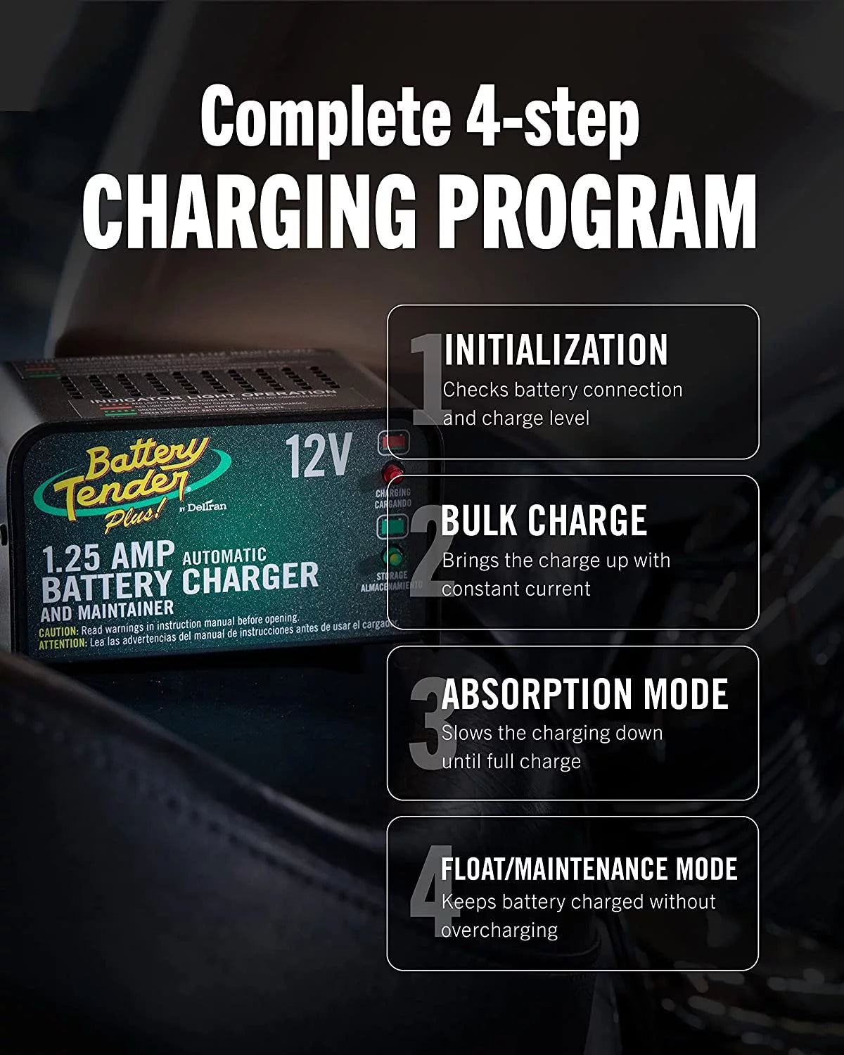 12V 1.25 AMP Smart Automatic Battery Charger and Maintainer V3008