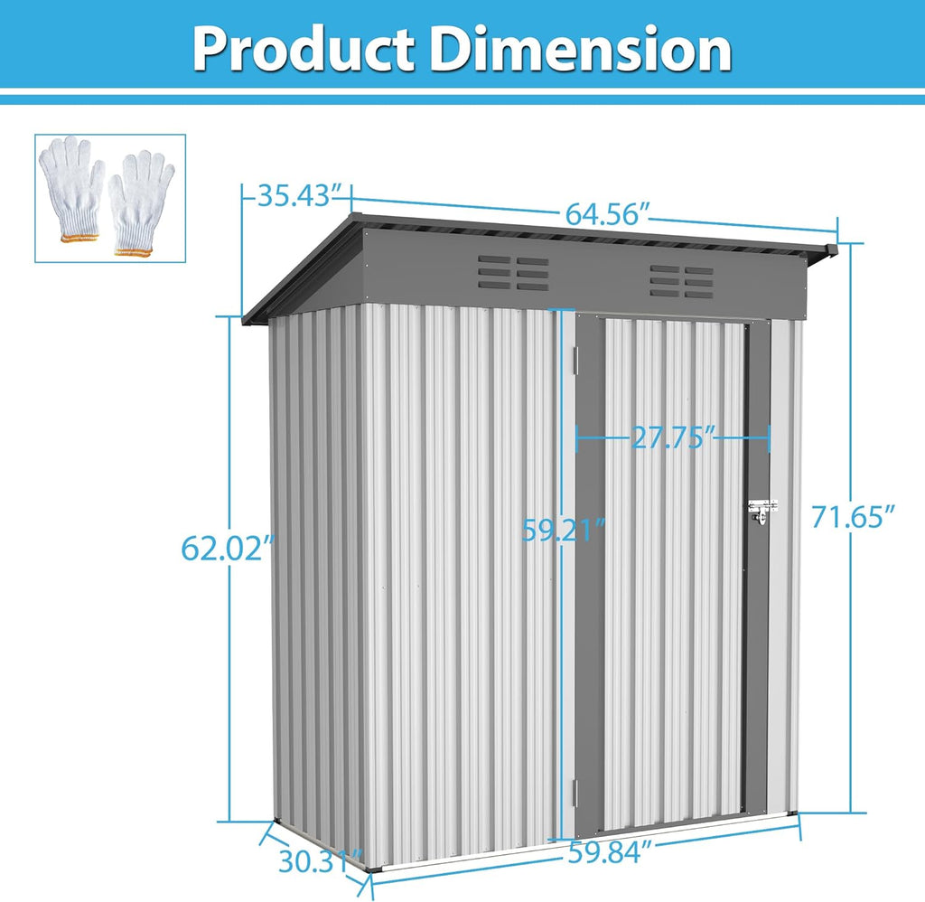 Metal Storage Shed 5x3 FT with Lockable Doors S68834