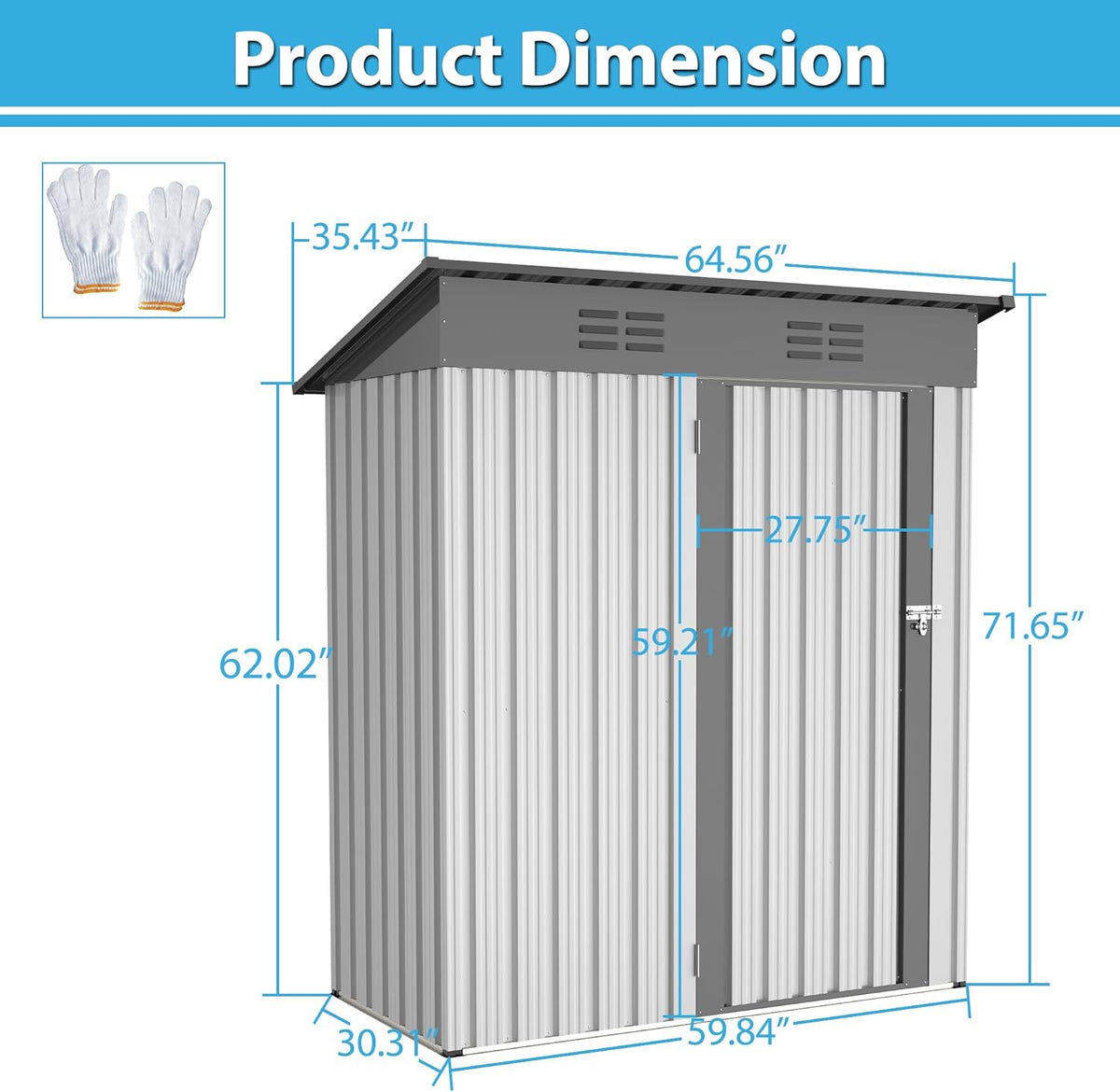 Metal Storage Shed 5x3 FT with Lockable Doors S68834