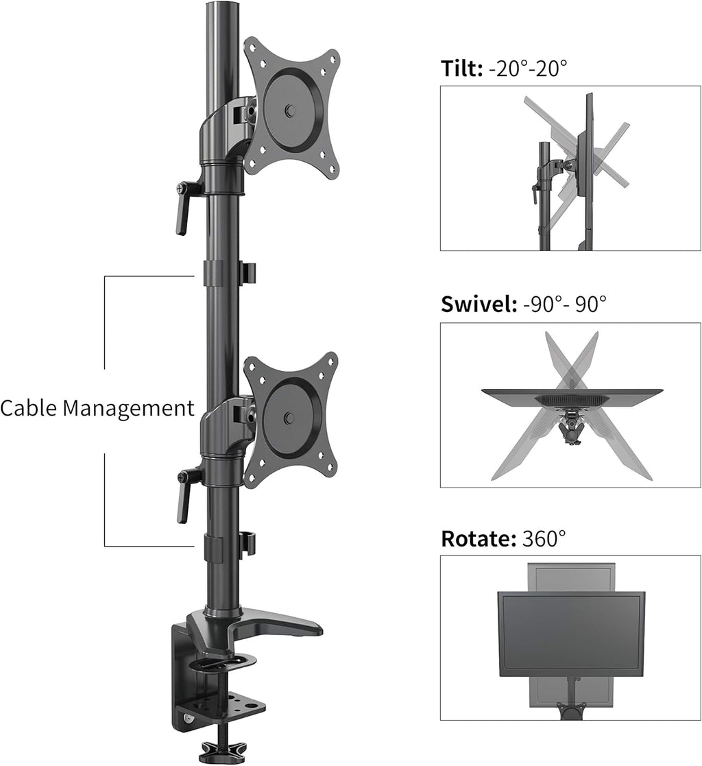 Vertical Dual Monitor Mount, 15-27 Height Adjustable, VESA Mount S73174