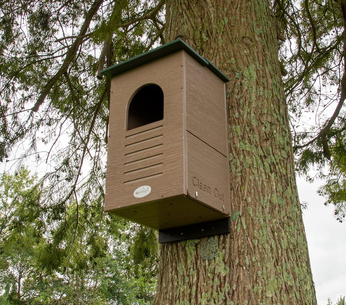 Recycled Poly Lumber Barred Owl Nesting Box with Mounting Hardware and Pine Shavings I18135