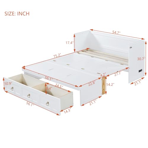 Full Size Murphy Bed Chest with USB Charging Station and Storage Drawer C4875