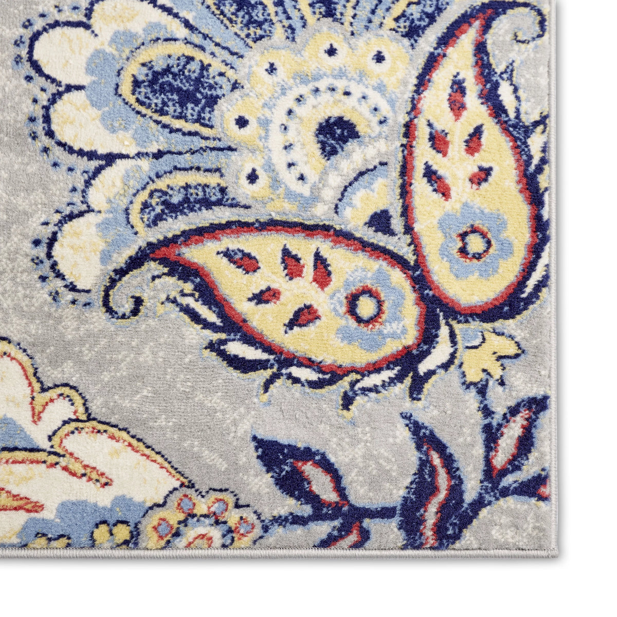 Grey/Red Bohemian Floral Area Rug 5'3"x7'2" R504