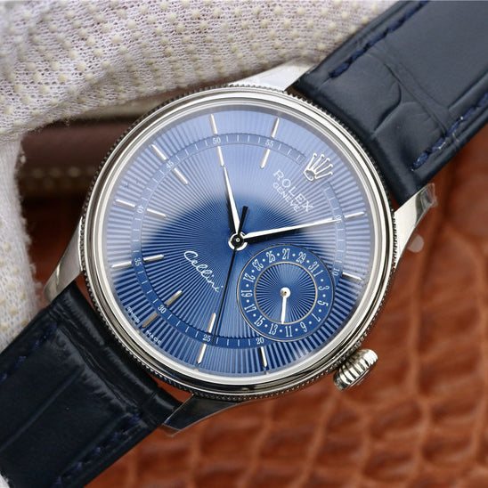Silver Blue Dial Blue Leather Strap 39mm E861258