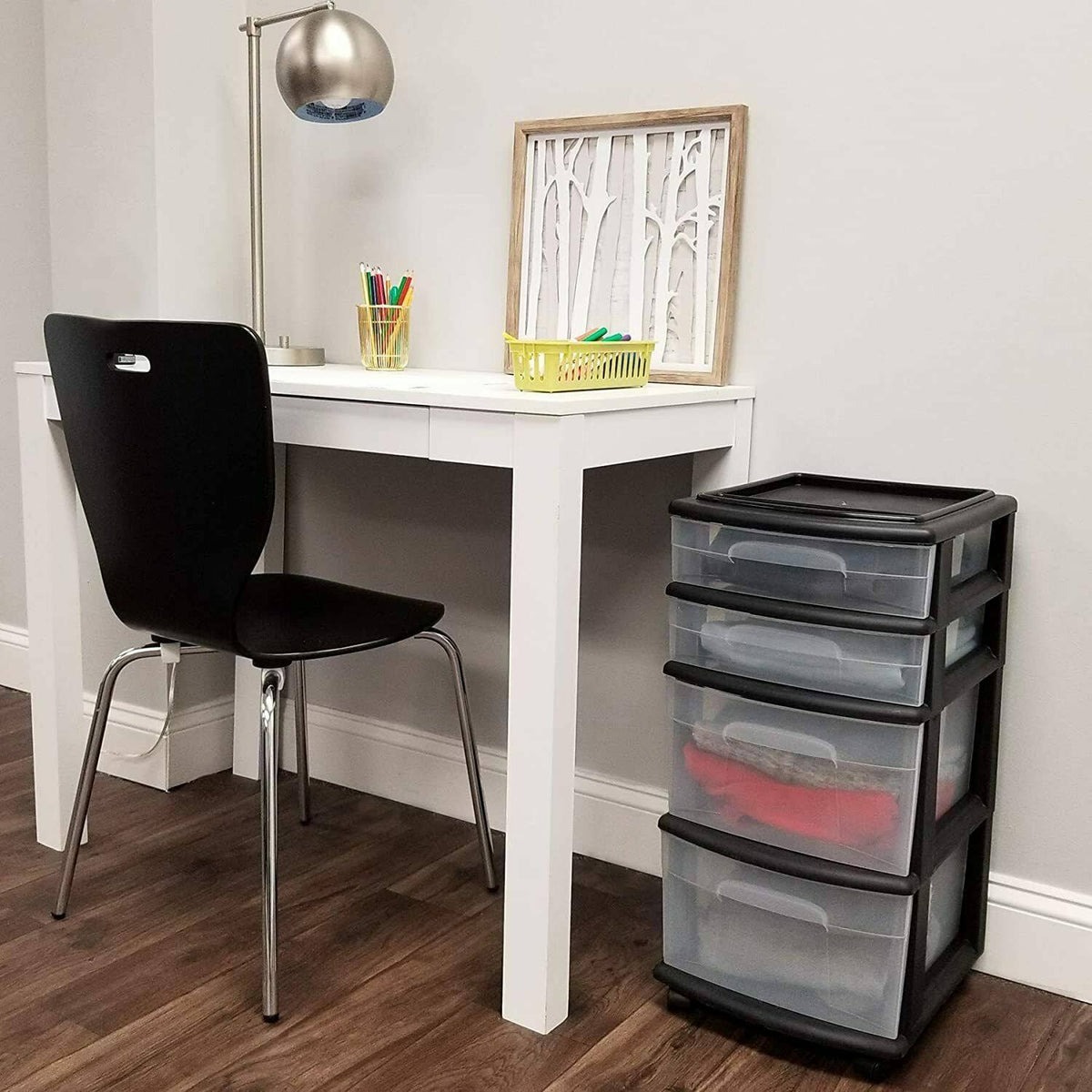 4 Storage Cart Set Black Frame Clear Drawers E2377