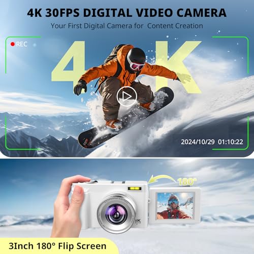 4K 48MP Compact Digital Camera with 16X Zoom, Black H340