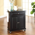 Solid Granite Wood Portable Kitchen Cart in Black H7595