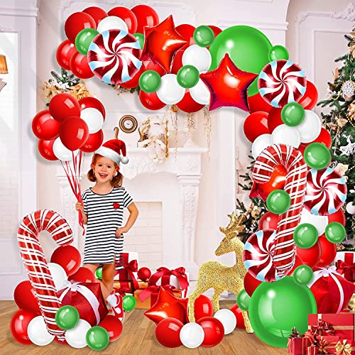 Christmas Balloon Garland Arch Kit with Green Red White Candy Balloons L5136