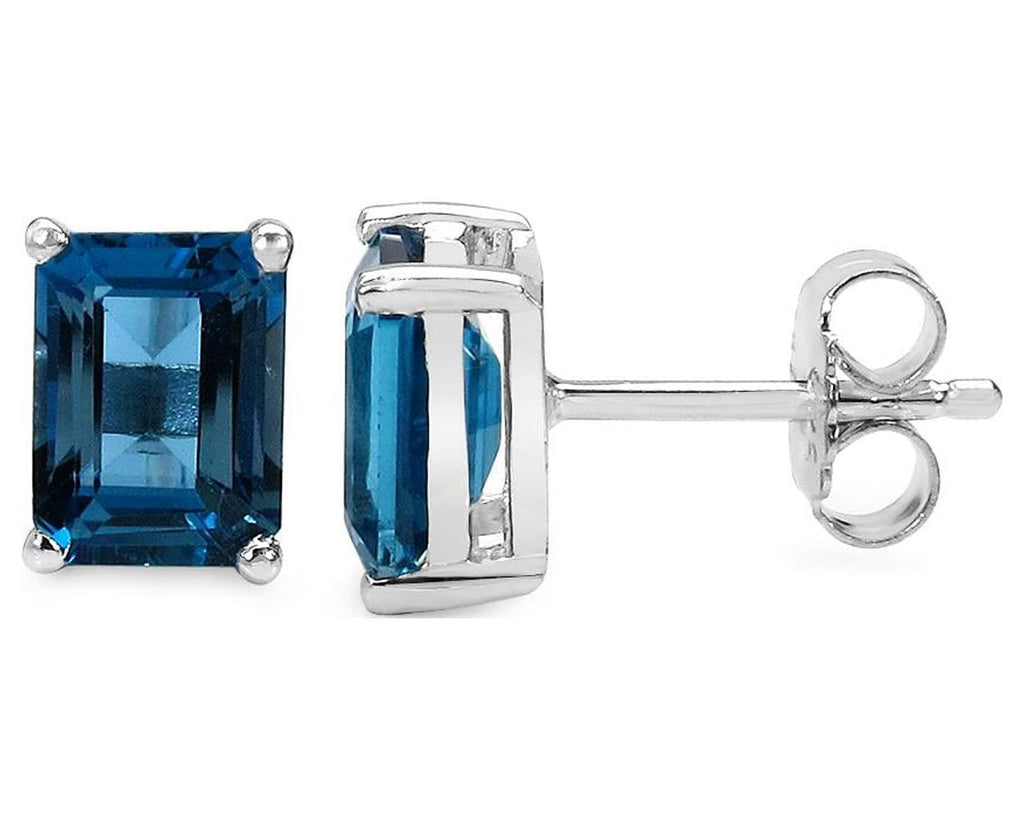 3.90 Carat Genuine London Blue Topaz 0.925 Sterling Silver Earrings E115