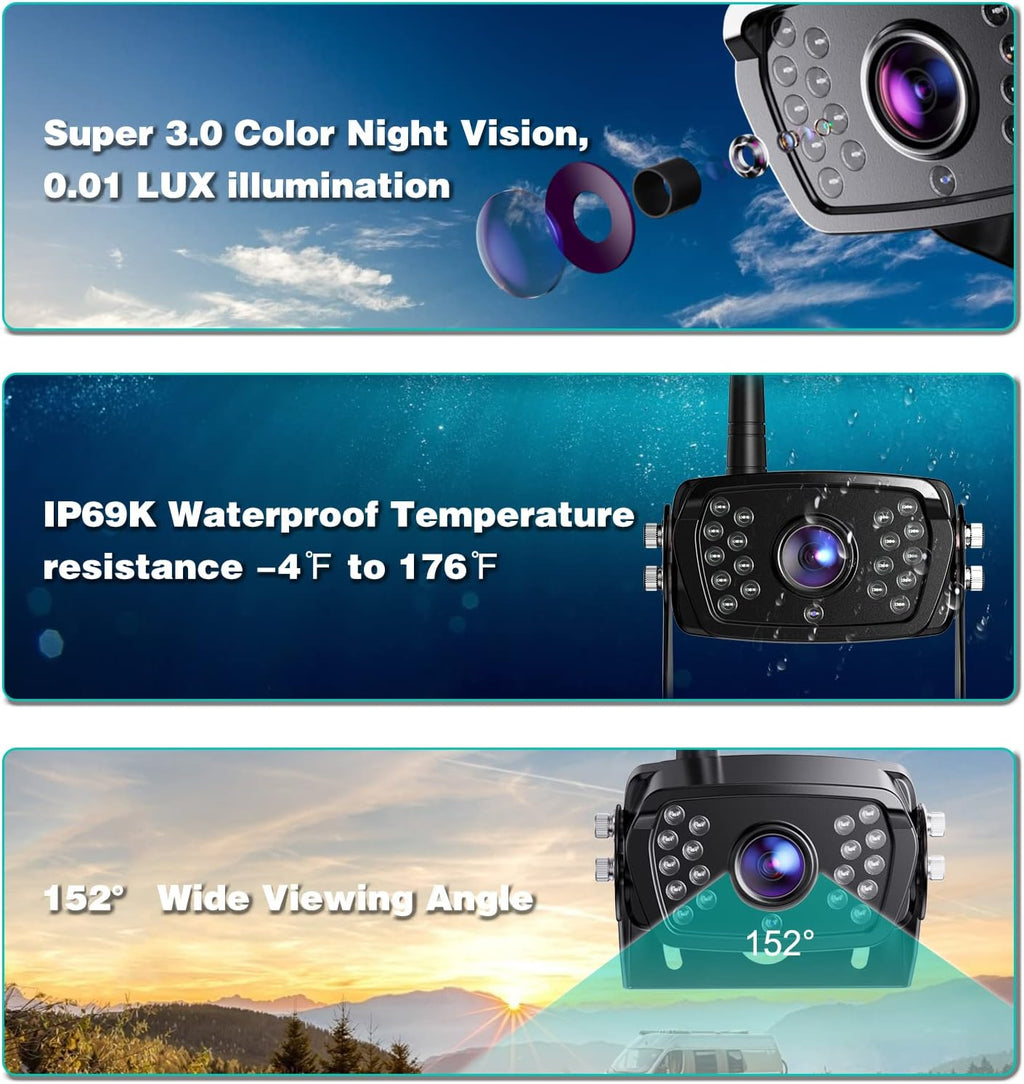 Wireless Backup Camera with 7 Inch Monitor, IP69 Waterproof, Support 2 Cameras Y45096