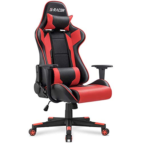 White Ergonomic Leather Gaming Chair with Headrest and Lumbar Support E632568