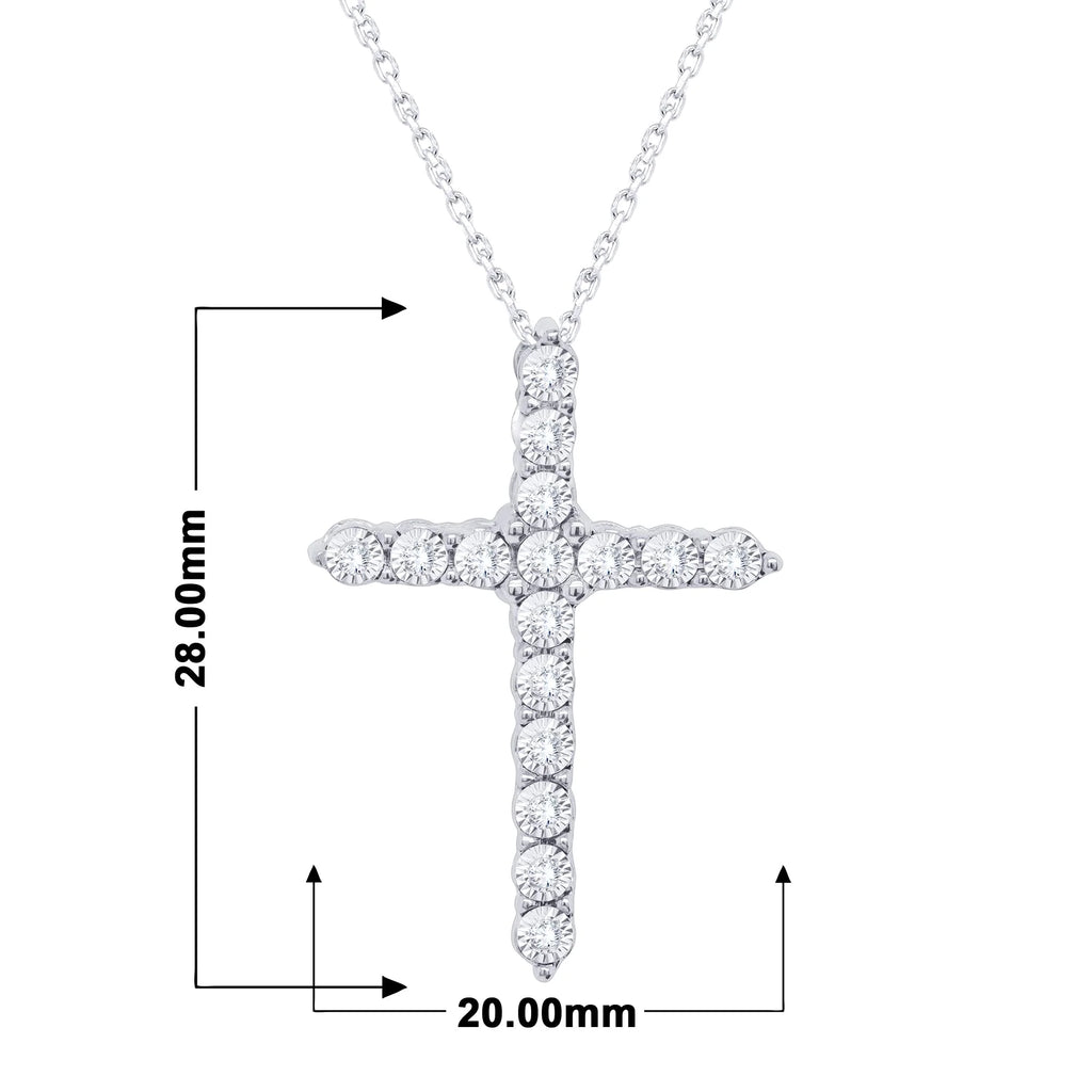 18K White Gold Over Silver Diamond Cross Pendant Necklace R862