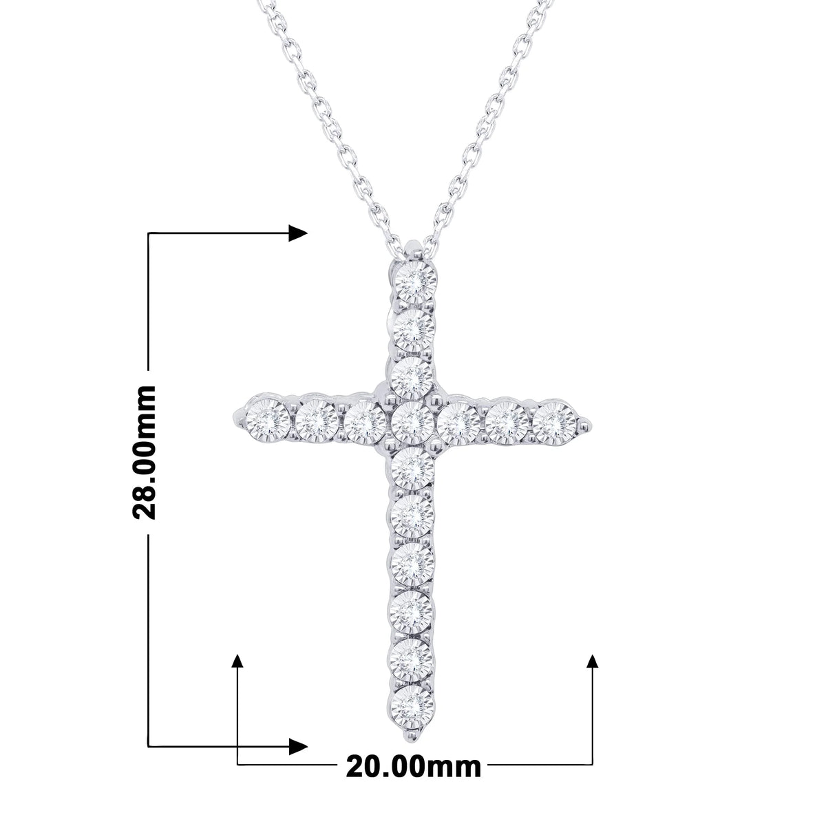 18K White Gold Over Silver Diamond Cross Pendant Necklace R862