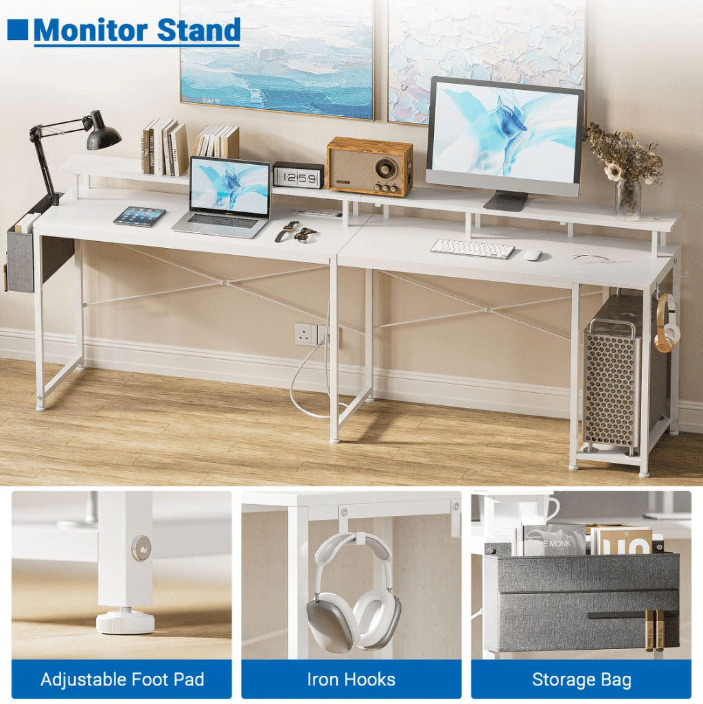 95” L-Shaped Computer Desk with LED Light and Power Outlet, Black H332278