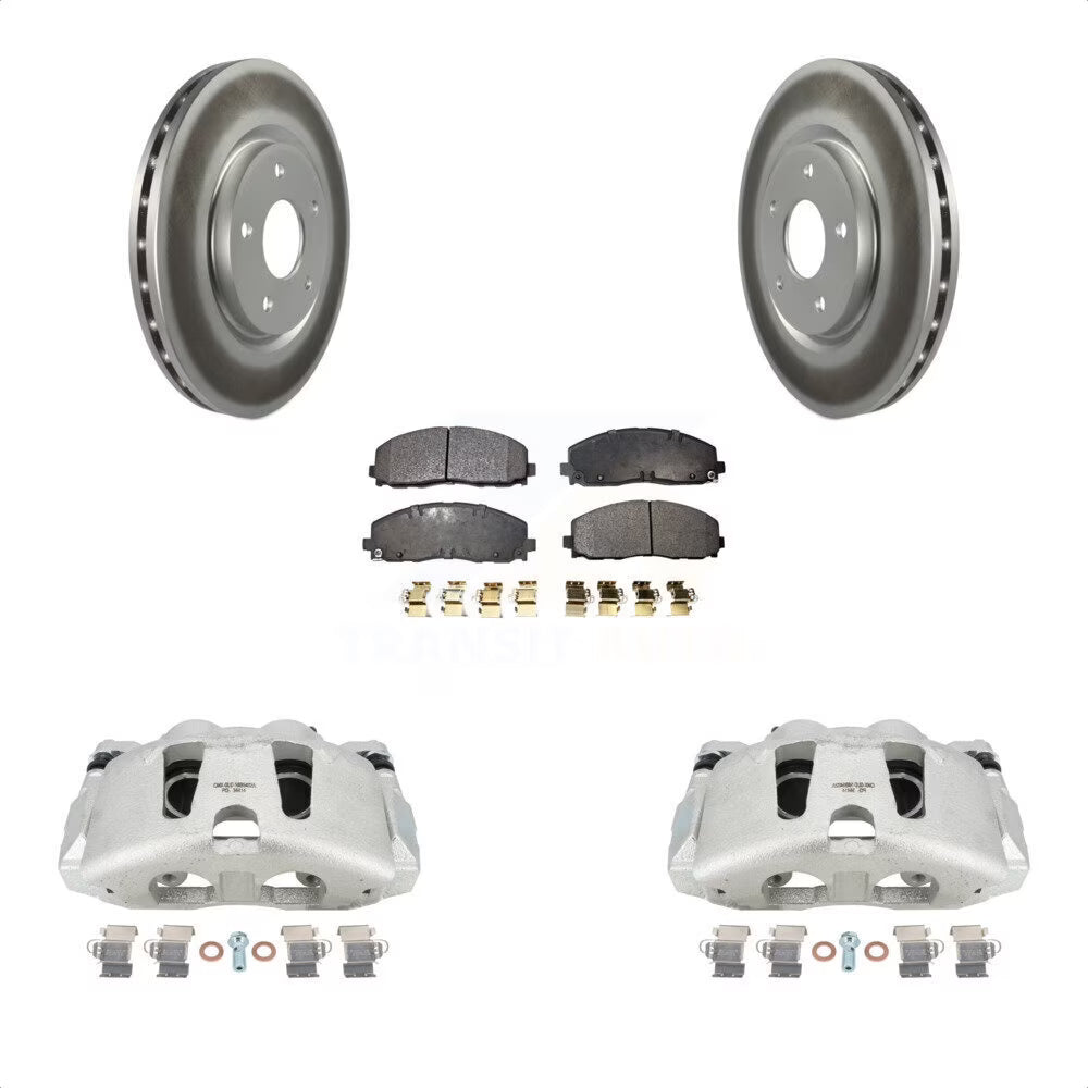 Front Disc Brake Caliper Coated Rotors And Semi-Metallic Pads Kit T5413