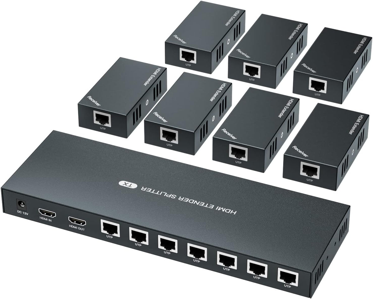 HDMI Extender Splitter 1x2 1080P@60Hz Over Cat 5E/6/7 Ethernet Cable 50m Pack of 2 J658383